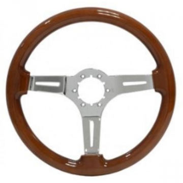 63-82 SPORT STEERING WHEEL MAHOGANY W/CHROME SPOKE