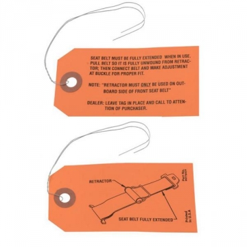 65-66 SEAT BELT RETRACTOR TAG (ORANGE)