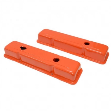 69-86 VALVE COVERS (SB) ORANGE STEEL (PAIR)